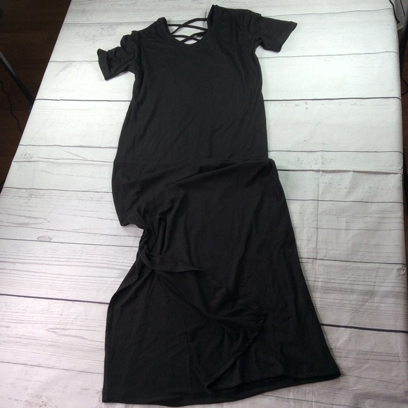 Daily Collection Cross Back Soft Stretchy Maxi Dress Size L Black NWT - Picture 4 of 11